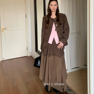 U百搭显瘦长裙 Best TCCW复古小香风拼接不规则半身裙女秋季 新款