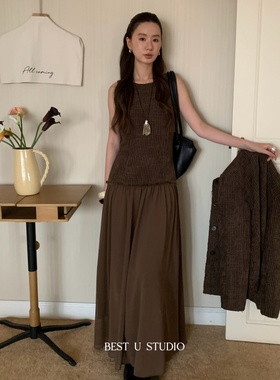 TCCW小香风拼接雪纺无袖连衣裙女秋季新款Best U百搭显瘦两穿长裙