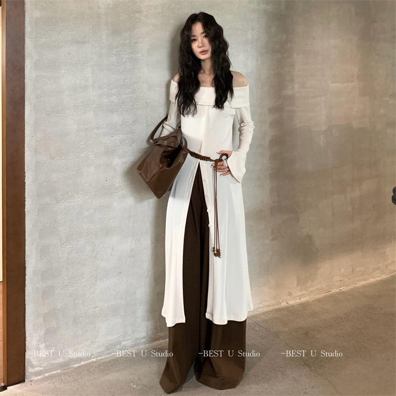 BestU一字肩秋冬显瘦新款长裙