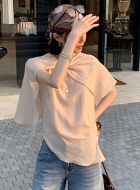 TCCW轻熟风不对称斜肩无袖衬衫女春夏新款设计感两件套通勤上衣