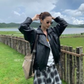 U酷飒风夹克上衣 Best TCCW重工复古立领机车皮衣外套女秋季 新款