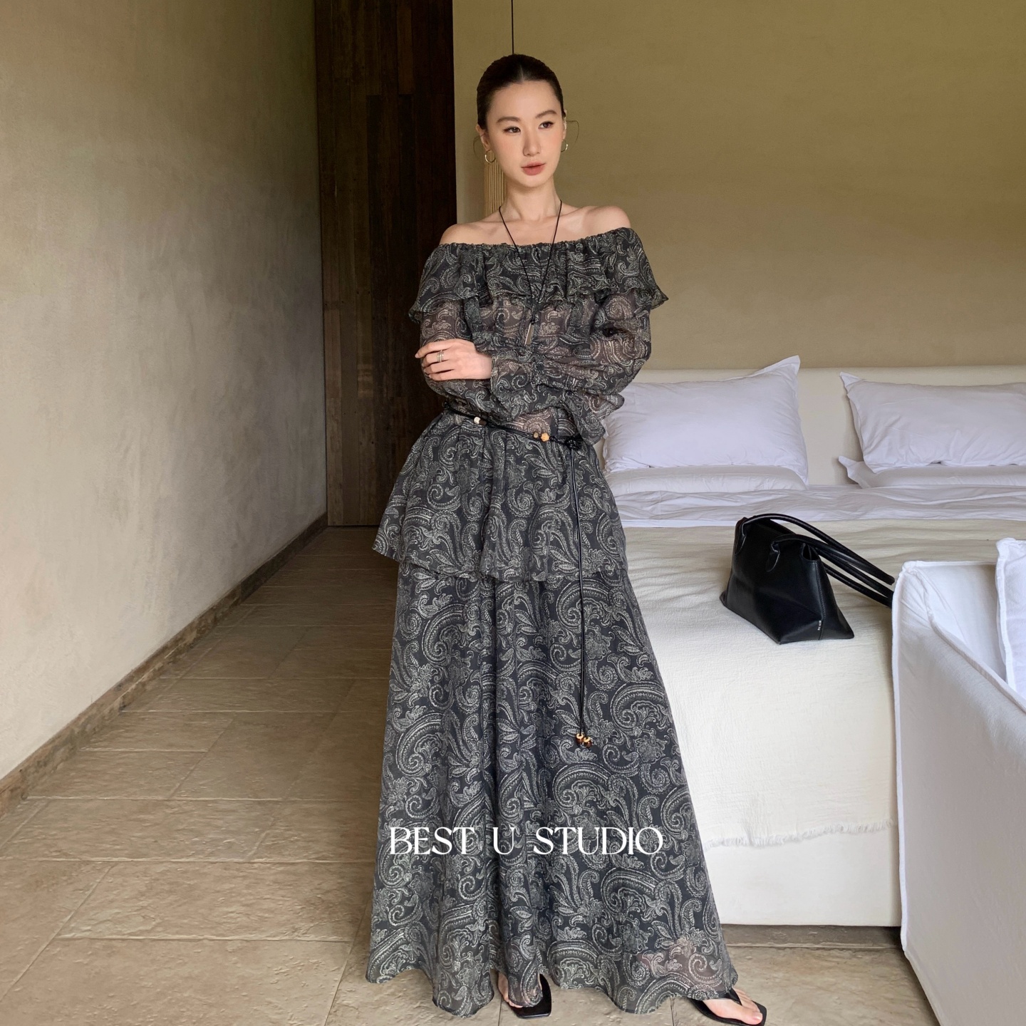 BestU波嬉风印花半身裙女