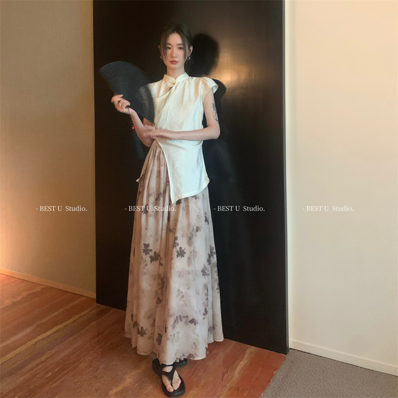 BestU法式印花半身裙女