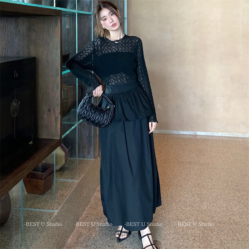 BestU百搭黑白色蓬蓬腰封短裙