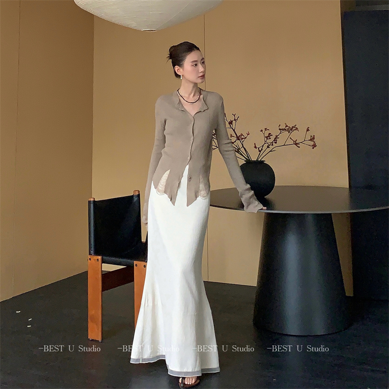 BestU高腰显瘦拼接网纱半身裙