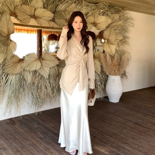 TCCW气质仿醋酸缎面高腰鱼尾半身裙女春夏新款 丝滑垂感a字长裙子