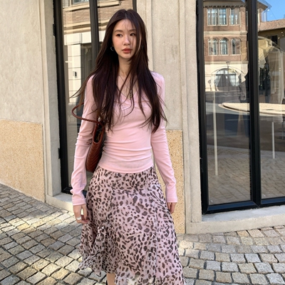 TCCW设计感豹纹半身裙女