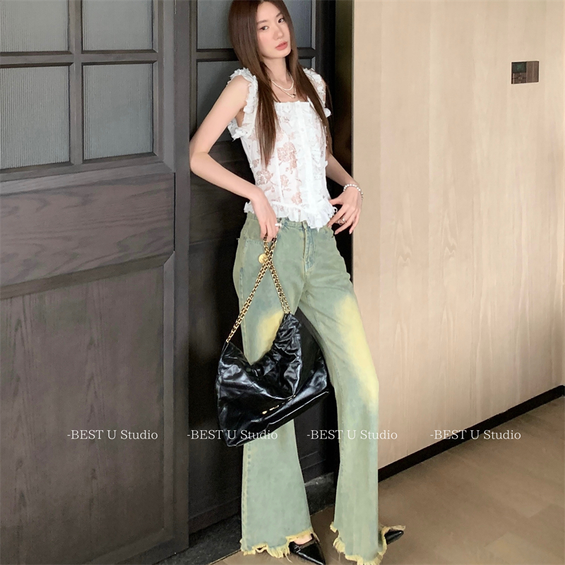 BestU下摆毛边微喇叭长裤