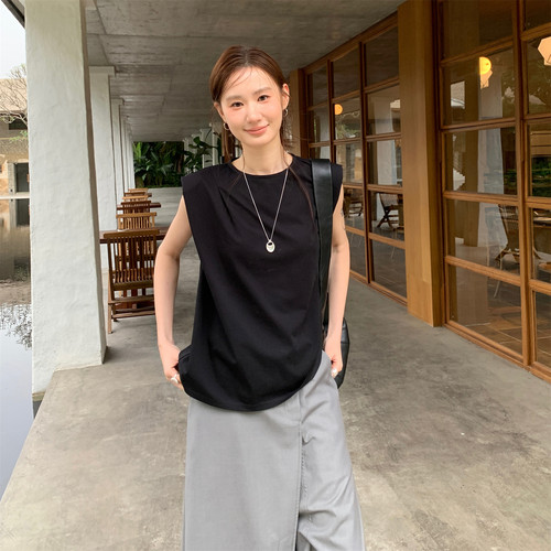 BestU垫肩无袖T恤女上衣