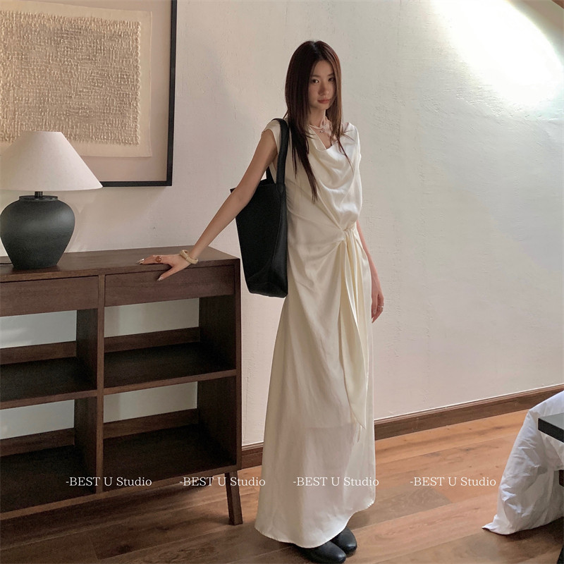 BestU系带气质荡领设计感长裙