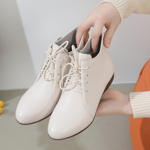 内增高休闲女鞋秋冬新款真皮高帮鞋棉靴平底单鞋大码系带软底皮鞋
