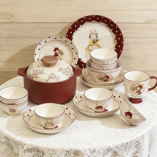 喜庆红陶瓷餐具套装乔迁新婚礼物家用碗盘筷全套高颜值饭碗盘子