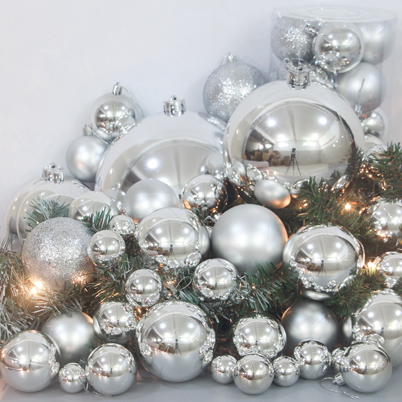 银色电镀圣诞球装饰圣诞树挂件春节元旦婚礼布置亮光球大号球挂饰