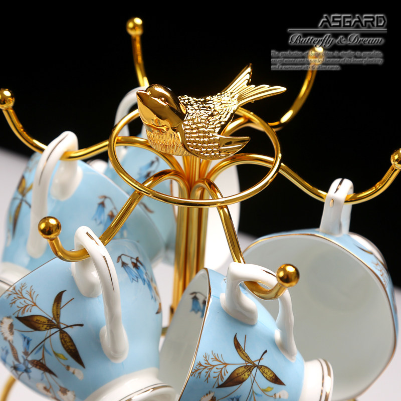 小鸟镀金铁艺咖啡杯架欧式茶具水杯挂架咖啡具架子收纳架置物架