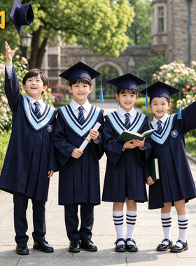 儿童藏蓝博士服毕业摄影新款学院风六一节毕业照学士服小学幼儿园