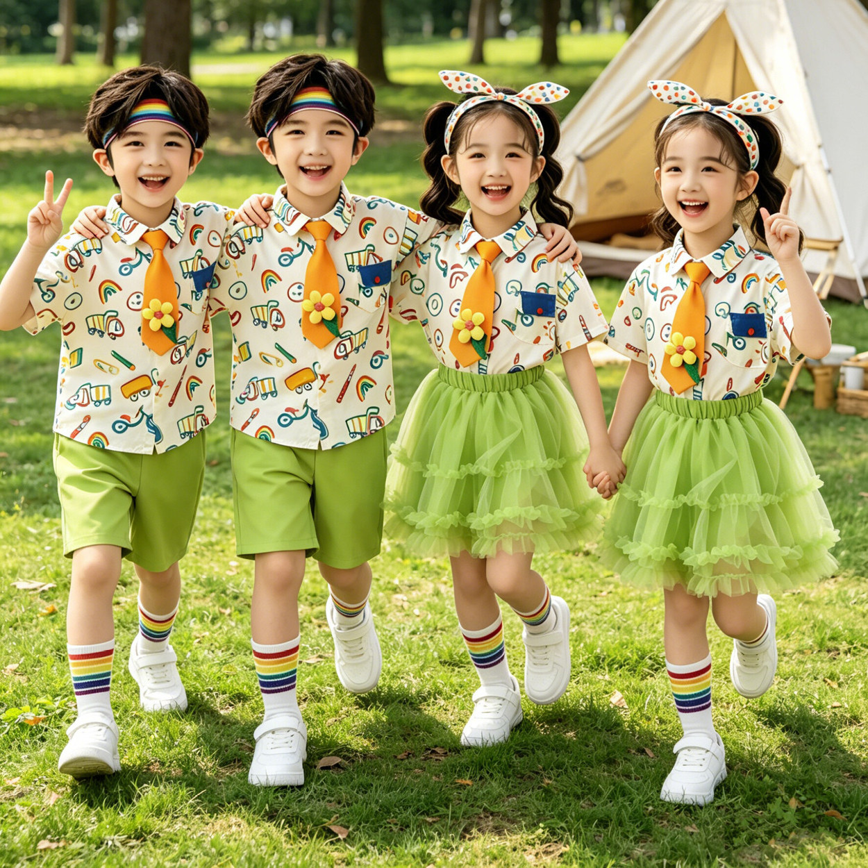 儿童演出服纱裙裤子创意衬衫舞蹈幼儿园六一汇演服装动会啦啦队服
