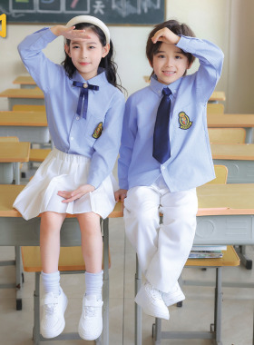 儿童演出服学院风班服蓝色衬衫白色裤子百褶裙班班有歌声合唱服