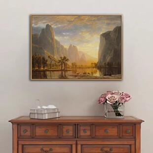 比尔史伯特哈德逊河画派装饰画客厅餐厅峡谷山水风景油画喷绘