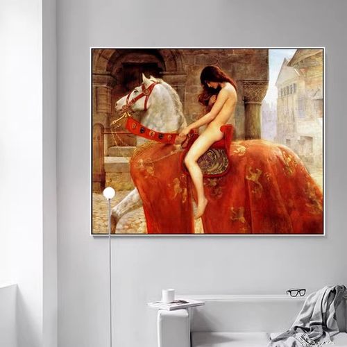 马背上的戈黛娃godiva夫人卧室客厅餐厅挂画墙画人物油画喷绘