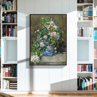 雷诺阿瓶中花卉春之花束有框画卧室客厅餐厅挂画墙画定制油画喷绘