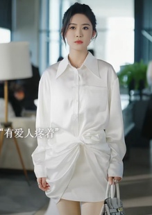 烟火与月光范萱美翟一莹同款白色花苞褶皱个性欧美长袖衬衫连衣裙