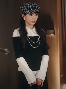 穿书富家妯娌我和闺蜜齐上阵2许知意同款假两件衬衫针织衫女2026