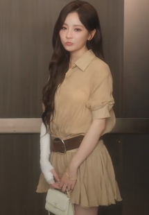 短剧他犯规心动黎甑同款卡其色短袖衬衫假两件连衣裙短裙辣妹