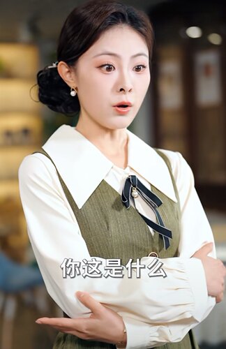 她说香思无声明葭同款长袖衬衫+芥末绿背心裙两件套女装