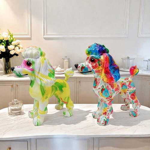 Luxury Lotus Poodle Statue, Creative Home Shelf Decor