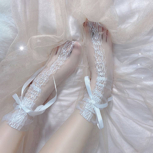 Sheer Lace Drawstring JK Fairy Mid Socks脚面蕾丝系带堆堆袜