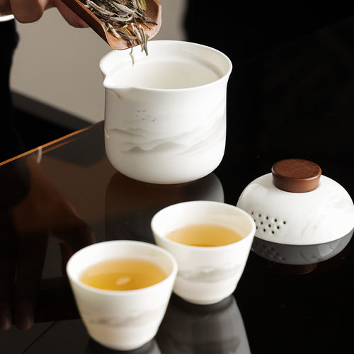 Travel Tea Set with Pot & Ceramic Cups Gift