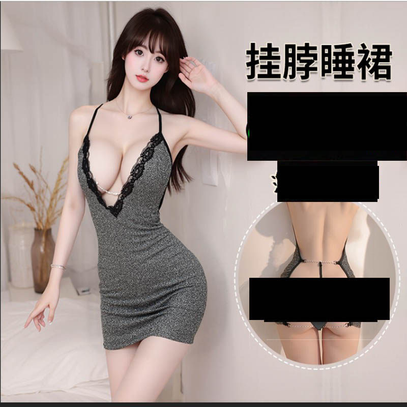 裙子+丁字裤180斤加肥加大码胖mm性感短裙低胸开衩睡裙包臀裙