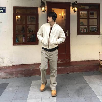 美式休闲裤立体剪裁水洗做旧春夏纯色直筒裤美拉德高级感修身长裤