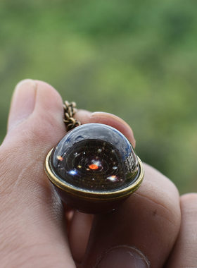 wish原宿宇宙梦幻星空宝石发光吊坠双面玻璃球夜光情侣项链