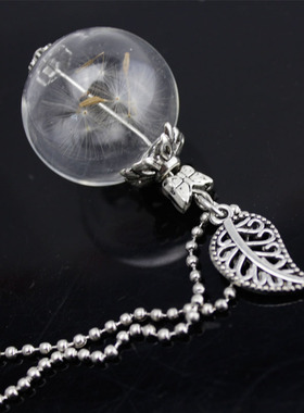 夏季饰品 diy玻璃瓶蒲公英种子干花 树叶吊坠项链  定制