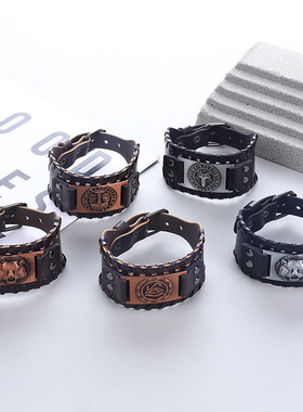 TEMU可调节维京手镯海盗手链北欧神话雷神之锤古铜配件手饰