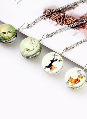 卡通吊坠可爱甜美夜光玻璃球项链学生情侣闺蜜创意礼物简约锁骨链