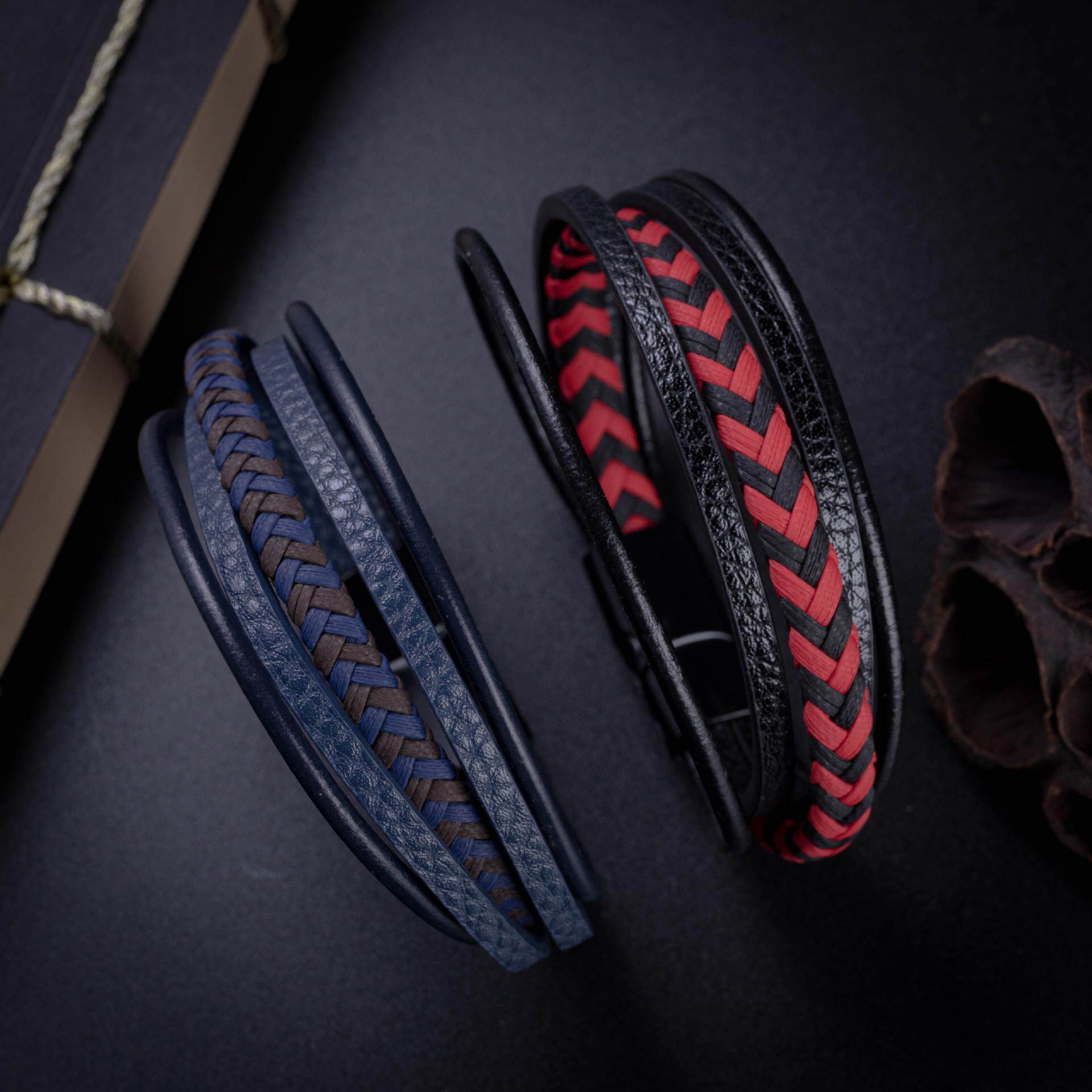 跨境爆款原创欧美首饰时尚皮绳手工编织手链男士手镯民族风饰品