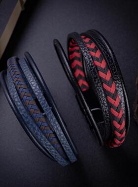 跨境爆款原创欧美首饰时尚皮绳手工编织手链男士手镯民族风饰品