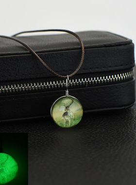 韩版wish简约月光石麋鹿项链 梅花鹿吊坠夜光星空锁骨链学生 森系