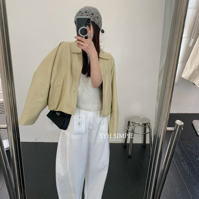 韩版宽松超软蛋白皮翻领单排扣短款夹克外套皮衣8609