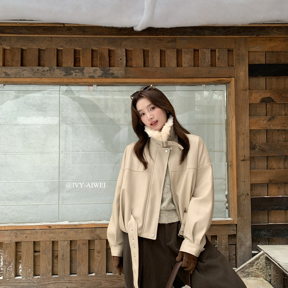 韩系复古可立领设计感夹克皮衣保暖羽绒服外套