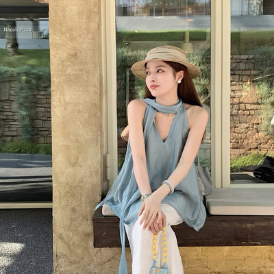 天丝飘带显瘦小衫+高腰宽松休闲裤两件套套装YS6-8879