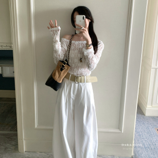 S8537 配腰带 韩系高级感简约直筒阔腿高腰宽松显瘦长裤 休闲裤