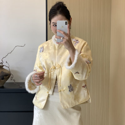 年货高品质冬上新新中式重工艺蝴蝶刺绣国风保暖羽绒服外套