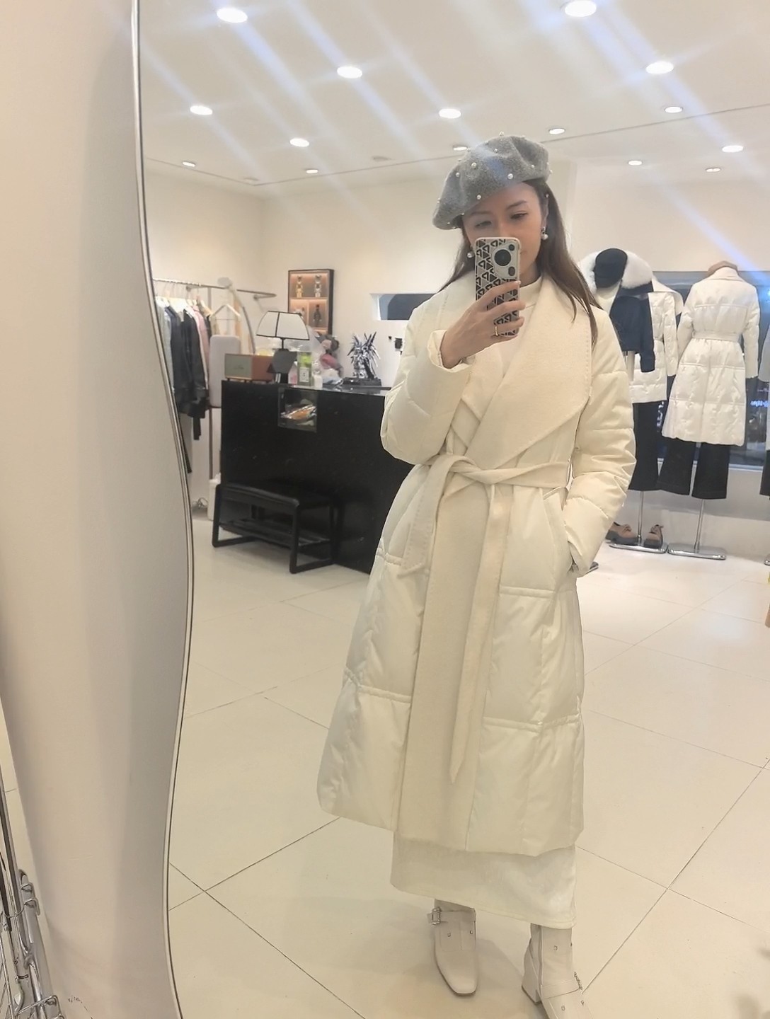 法式名媛气质过膝长款拼接设计感羽绒服