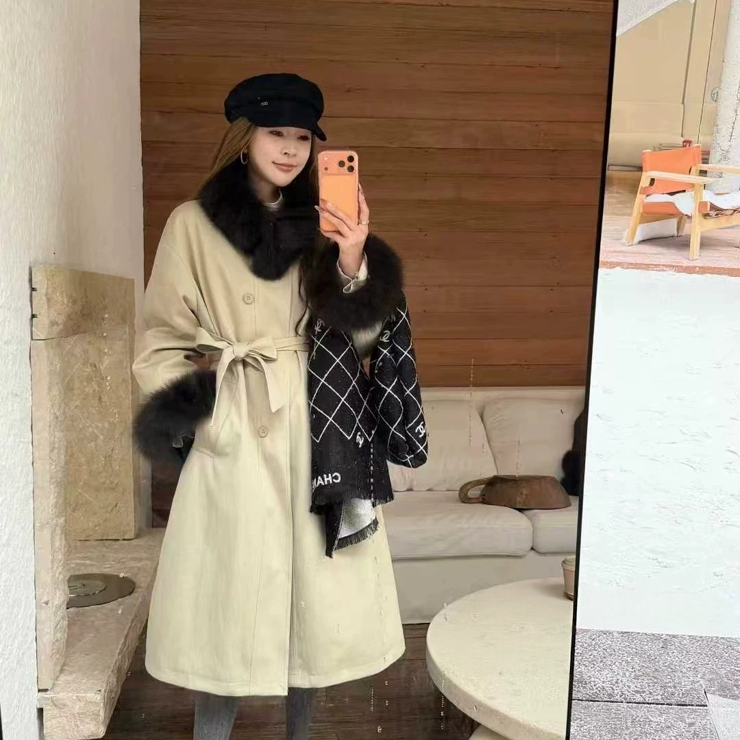 韩国东大门同款派克服带毛领保暖羽绒服外套(可拆毛领+腰带腰绳)