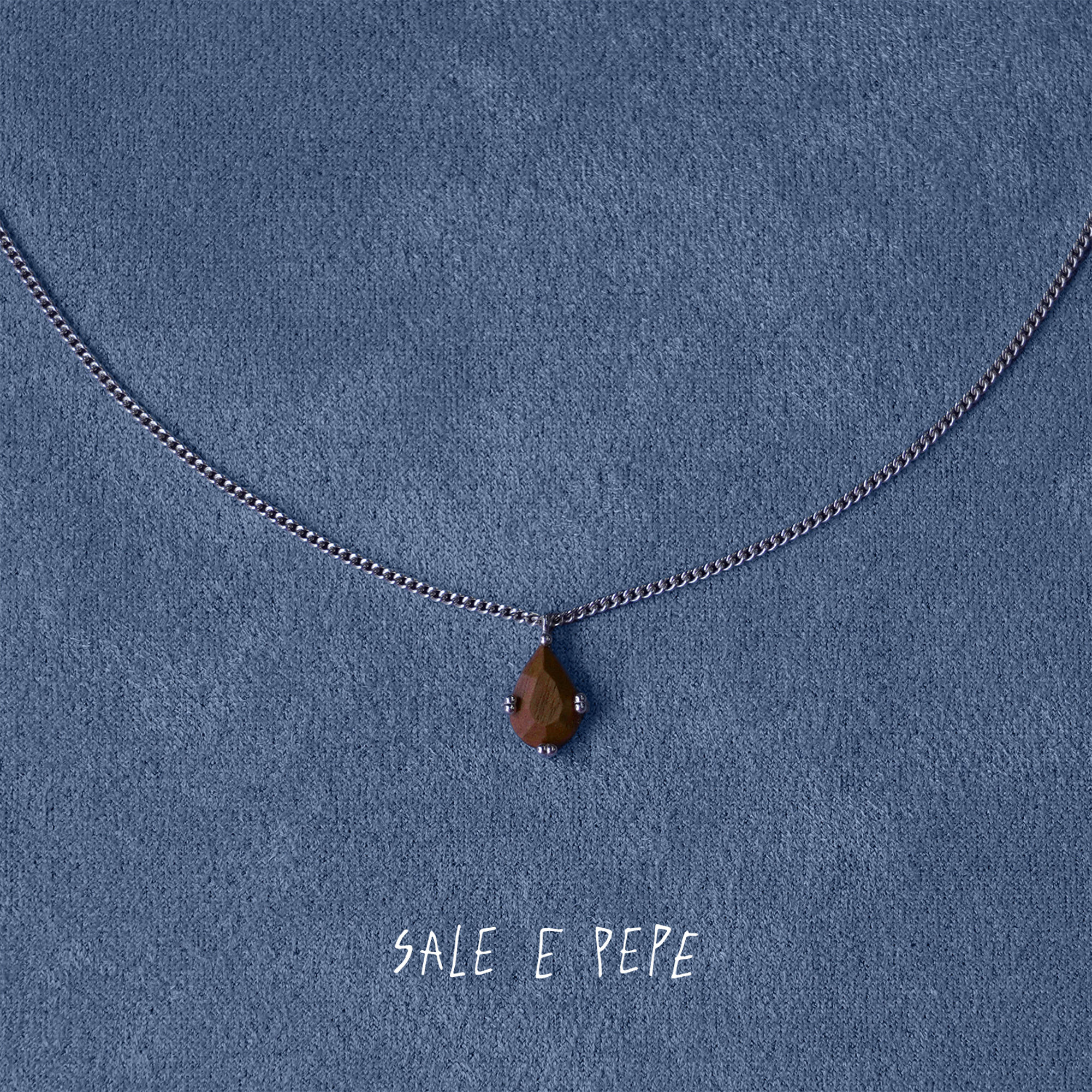 SALE E PEPE胡椒盐·纯银枣木水滴宝石项链