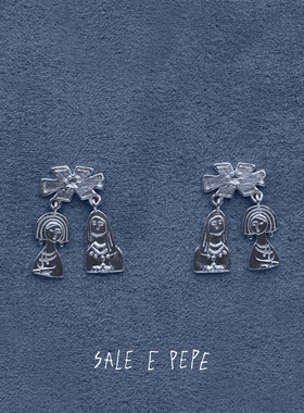 SALE E PEPE胡椒盐·纯银姐妹吊坠耳环
