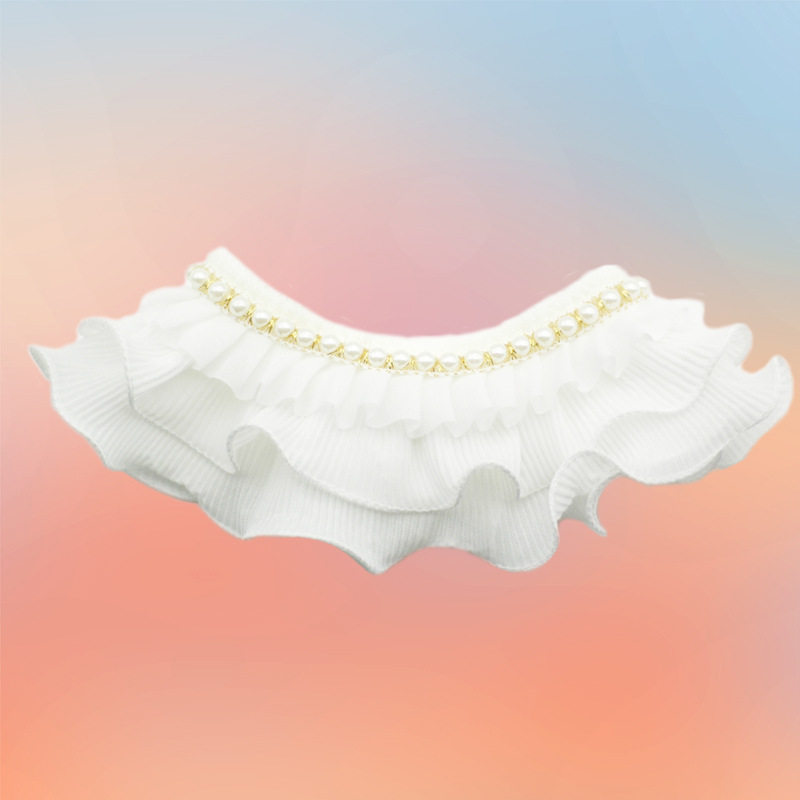 小仙女宠物狗狗猫咪蕾丝珍珠围脖装饰品白色荷叶边德文泰迪柴法斗